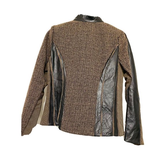 KOOS OF COURSE ART TO WEAR MOTO JACKET Tweed Animal Print Leather BLAZER Medium - Picture 6 of 11
